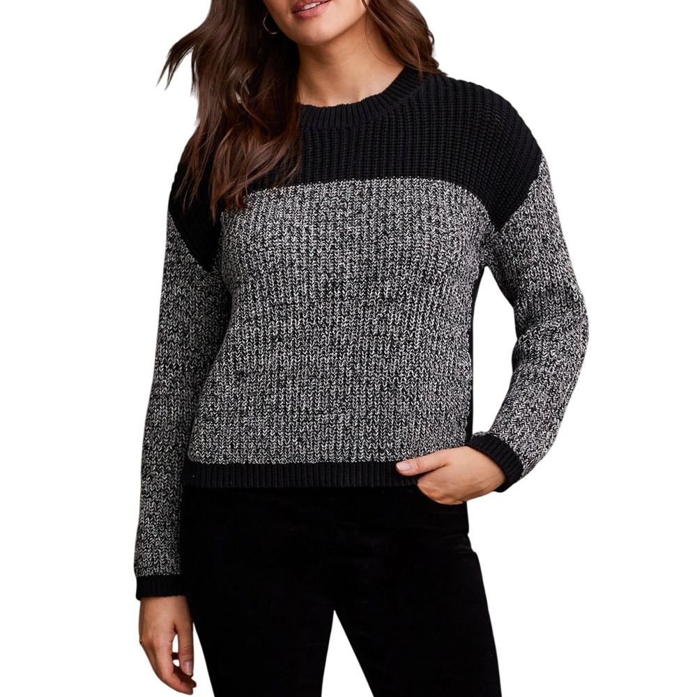 Tribal Crew Neck Colorblock Knit Sweater Womens Small Petite Navy Preppy Classic